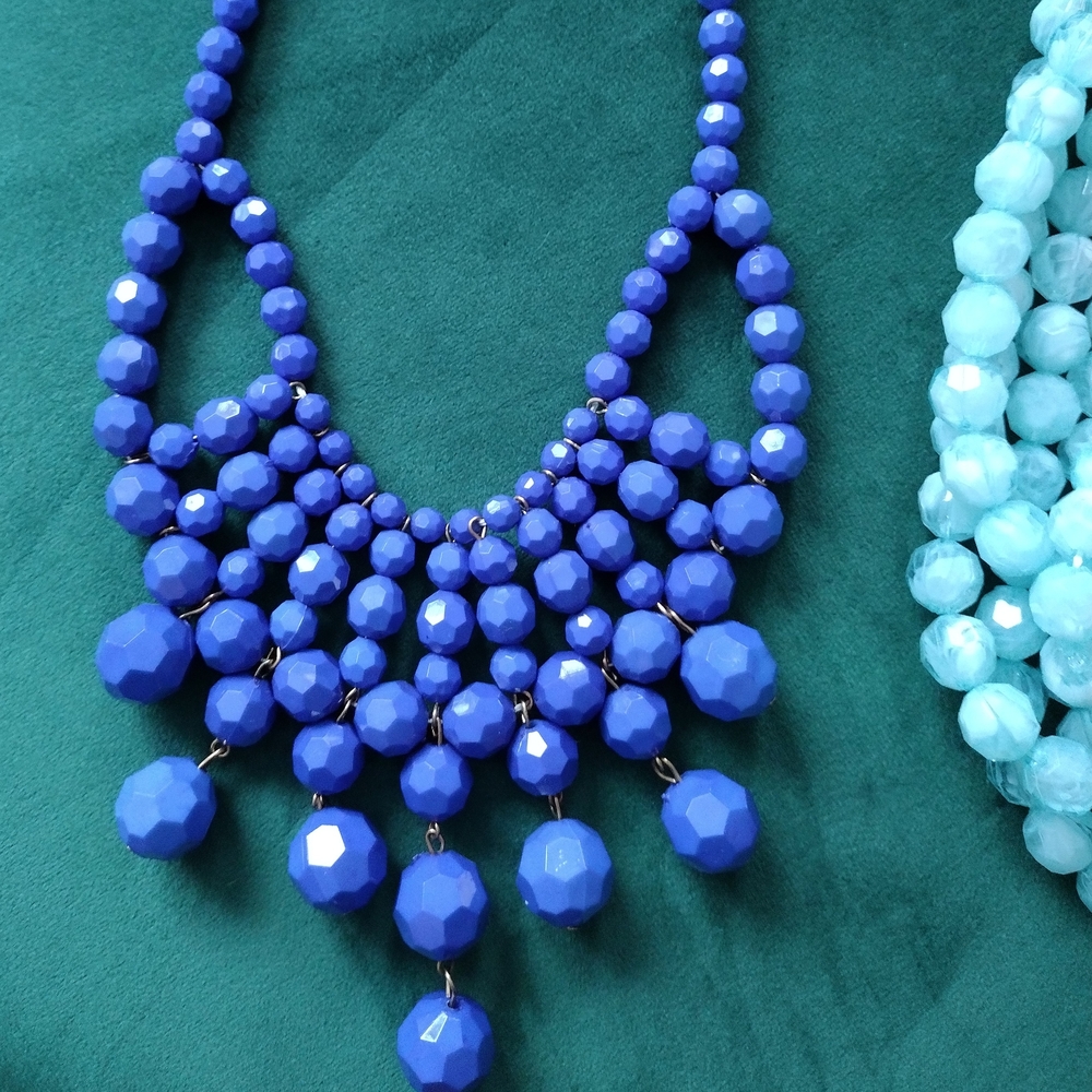 Elegant Blue and Aqua Beaded Necklace Set - Picture 3 of 7